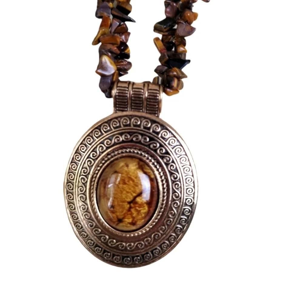 TIGER‎ EYE Cabochon Goldtone Necklace
